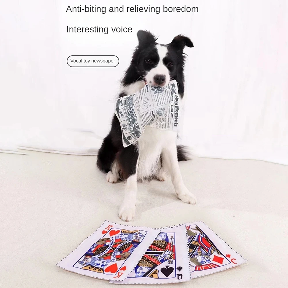 1pc Tearproof Pet Dog Sound Toy Simulated Squeaking Newspaper Playingcard K Q J Teeth Resistant Corgi Teddy Puppy Interactive