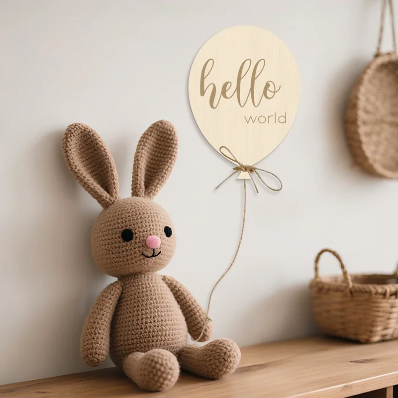 Wooden Balloon With Rope Wood Wall Sticker Kid's Room Wall Decor Sign Wall Art Photo Prop Nursery Room Home Wall Decoration