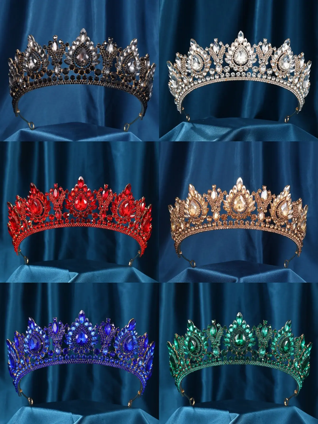 Baroque Luxury Girls  Red Green Blue Crystal Bridal Wedding Tiara Crown Bride Queen Headbands Hair Jewelry Accessories