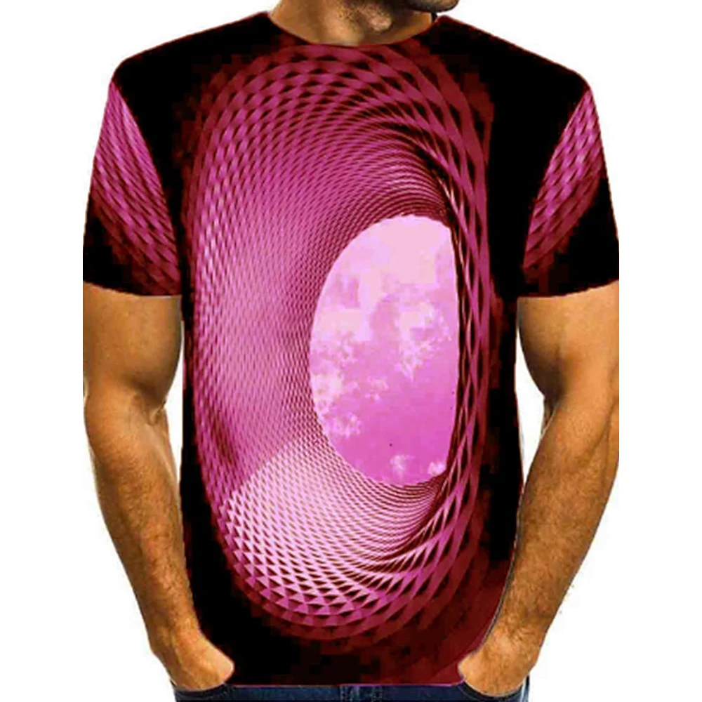 Men's Graphic Optical Illusion Shirt T shirt Short Sleeve T shirt 3D Print Round Neck Shirt Basic Daily Blue Green Rose Red Tee