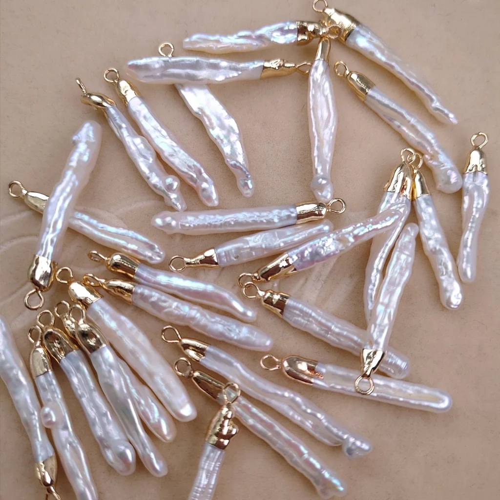 Natural freshwater pearl top gilded edge single hanging long toothpick irregular shaped pearl DIY jewelry accessories