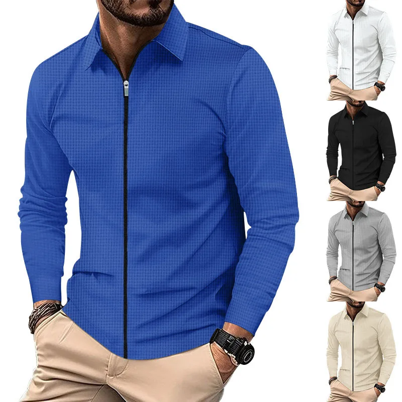 

Mens Zipper Jacket Autumn Long Sleeve Lapel Waffle Jackets