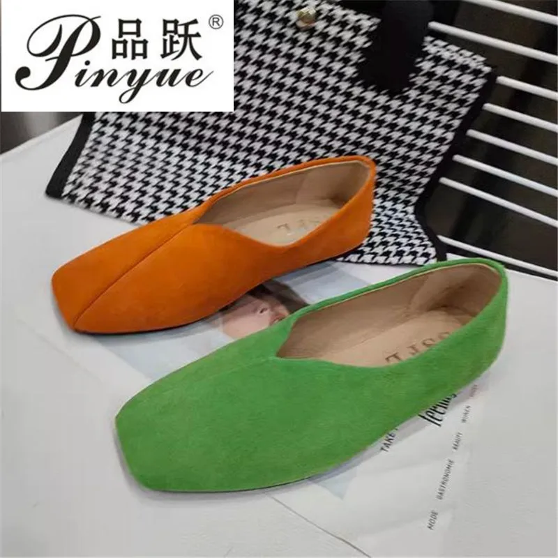 

High quality Genuine leather Square head leisure shallow mouth flat sole soft sole comfortable women's Low-top maternity shoes