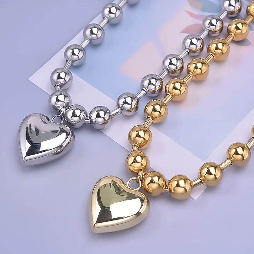 Collar con colgante de corazón de acero inoxidable 100% para mujer, accesorios para niña, collares de cadena de cuentas, Gargantilla de joyería Kpop de moda Vintage