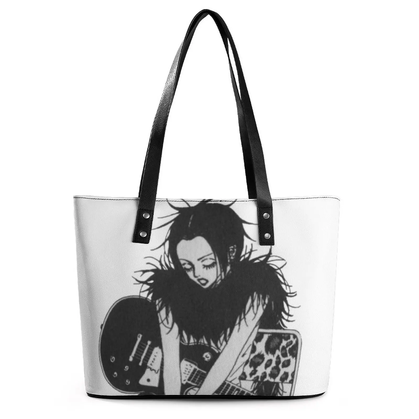 

NANA Osaki Guitar Handbags Women Black Stones Tote Bag Elegant Grocery Shoulder Bag Handle Designer PU Leather Hand Bags