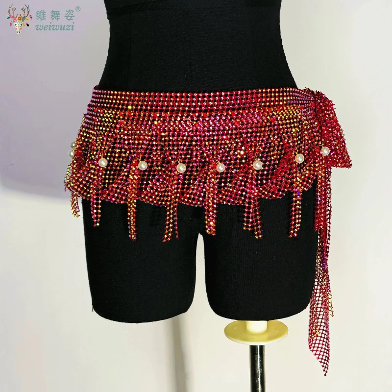 

BellyDance Practice Accessories Women Exquisite Pearl AB Stones Belt Adult and Children's Oriental Dance Performance Waist Chain