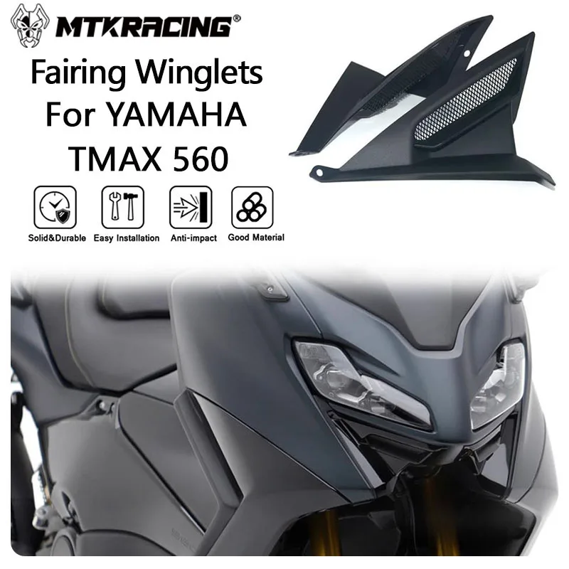 MTKRACING Winglets For YAMAHA TMAX 560 TECH MAX 2022-2024 Motorcycle Air Inlet Protective Cover Black Epoxy Aluminum Grille