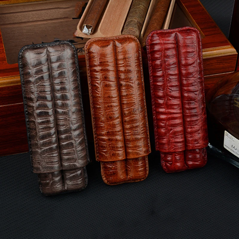 

54 Ring Cigar Case Real Leather Cigar Holder Unique Style Cigar Humidor 2 Tubes Mini Cigar Box Men's Best Cigar Accessory Tool