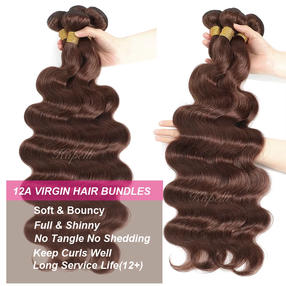Body Wave Human Hair Bundles With Closure Brown Bundles Hair Weave 3/4 Bundles With Lace Closure 100% Raw Human Hair Extensions