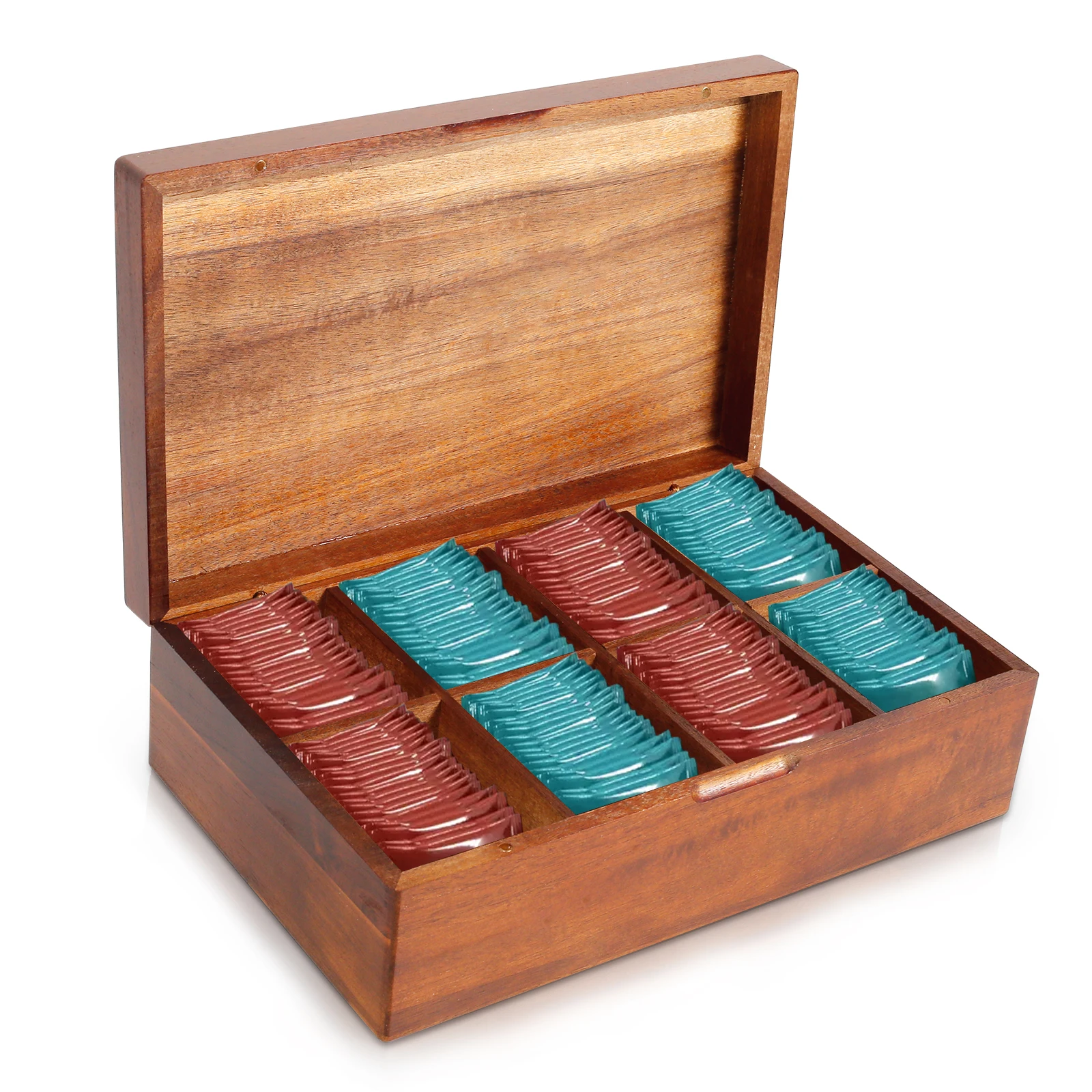 Wooden Tea Box 4/8 Grids Multifunctional Tea Storage Box with Lid Tea Bag Holder for Home Cabinet Kitchen Decor Organization