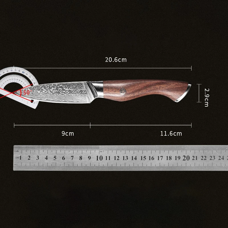 3.5 Inch Paring Knife 67-Layers Damascus VG-10 Steel Blade Sharp Peeling Fruit BBQ Kitchen Knives Rosewood Handle Cooking Tools