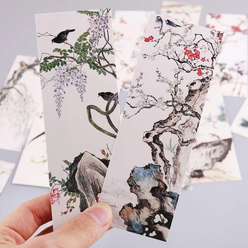 30pcs Flowers Birds Bookmarks Paper Page Notes Label Message Card Book Marker best sale