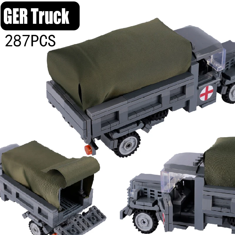 Idear MOC WW2 Military Germany Medical Vehicle Model Building Blocks War Scene Car Trunck Bricks Assemble Toys Boys Gift