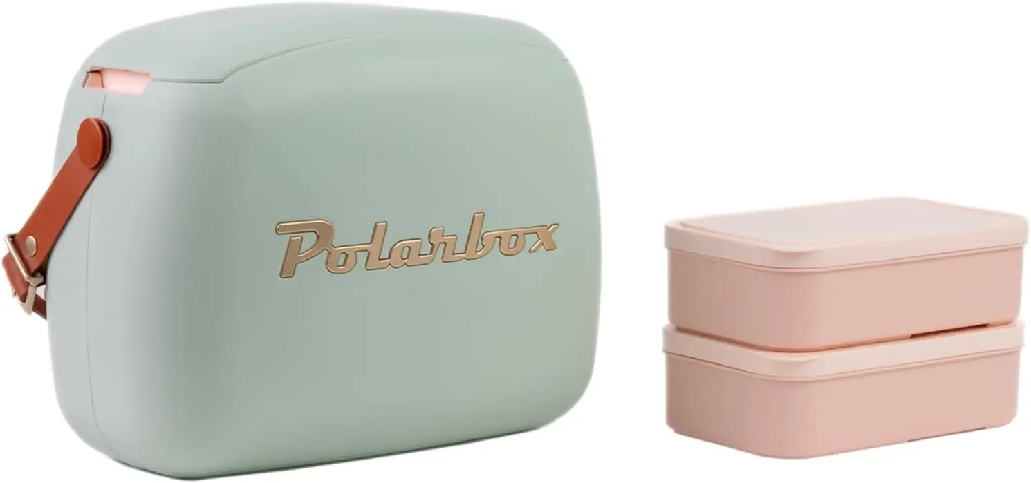 

Retro Lunch Tote Cooler Bag 6L | Insulated Mini Cooler for Work, Travel, Beach, Camping | Includes 2 Food Containers (Matcha Gold)