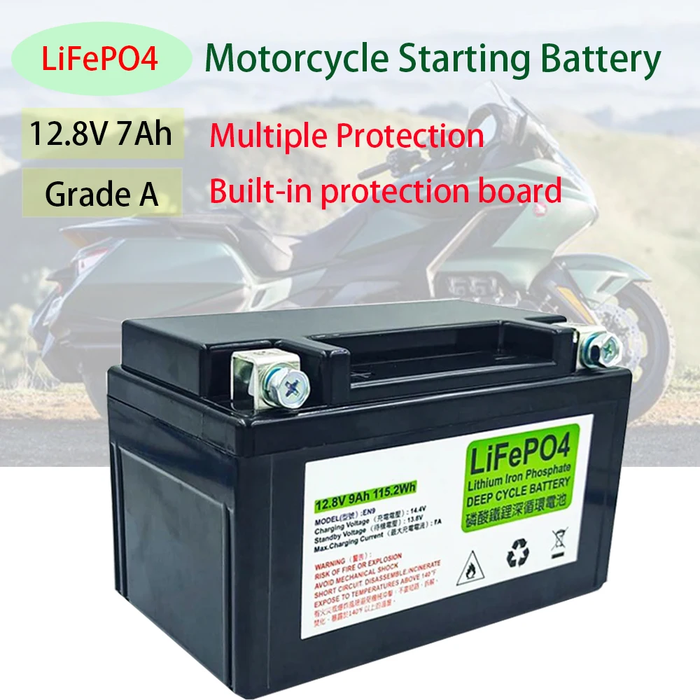 

12.8V 7Ah LiFePO4 Motorcycle Battery CCA 300A Motorcycle Motor Starter Battery BMS 12V Lithium Phosphate Scooter Engine Battery