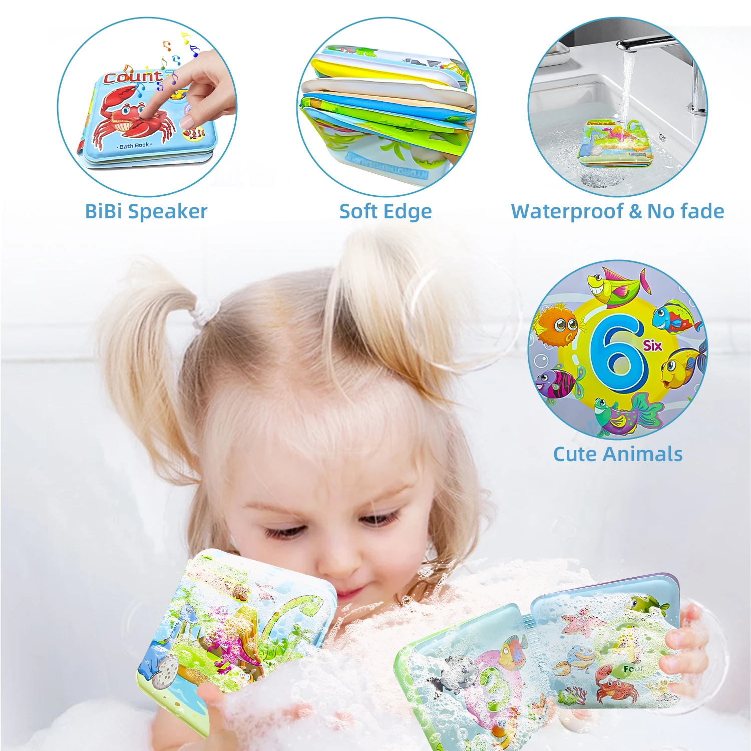 Baby Water Bath Toy Bath Cloth Book Swimming Bathroom Toy Early Educational Toys Activity Waterproof  Baby Book for Toddler Gift