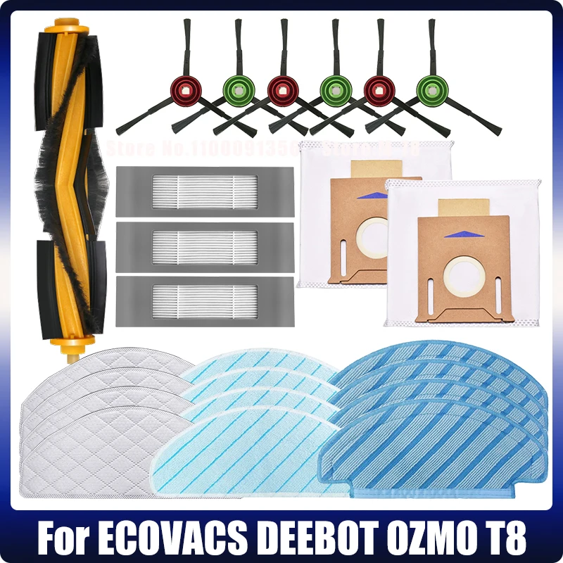 Para ecovacs deebot t8 aivi n8 pro série robô aspirador de pó principal rolo lateral escova sacos poeira filtro hepa mop pano acessórios
