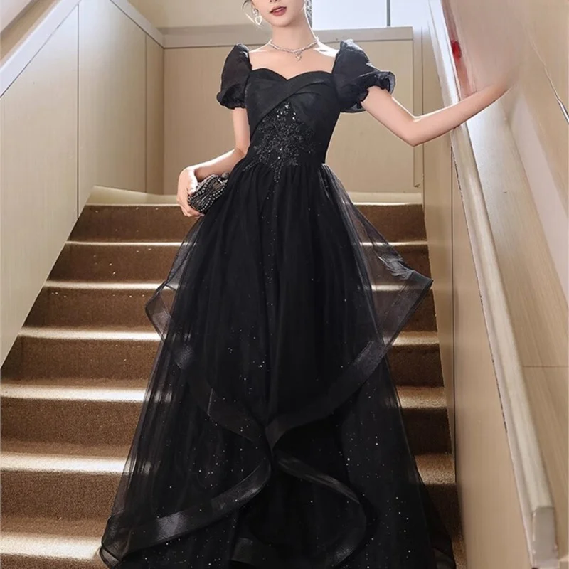 

Black Evening Dress Female Banquet Temperament Entry Lux Sense Student Art Exam Host Adult Ceremony Performance Costume