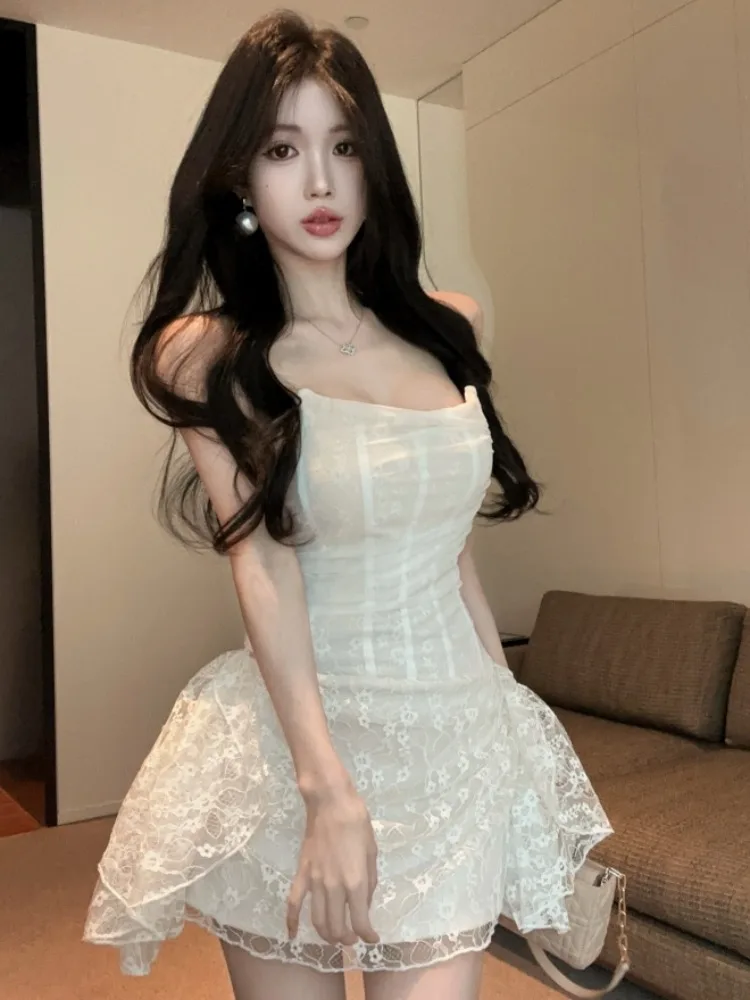

Sweet Pure Desire Lace Splice One Shoulder Bridesmaid Dress Women's Slim Fit High Waist Short Skirt Summer New Style Princess...
