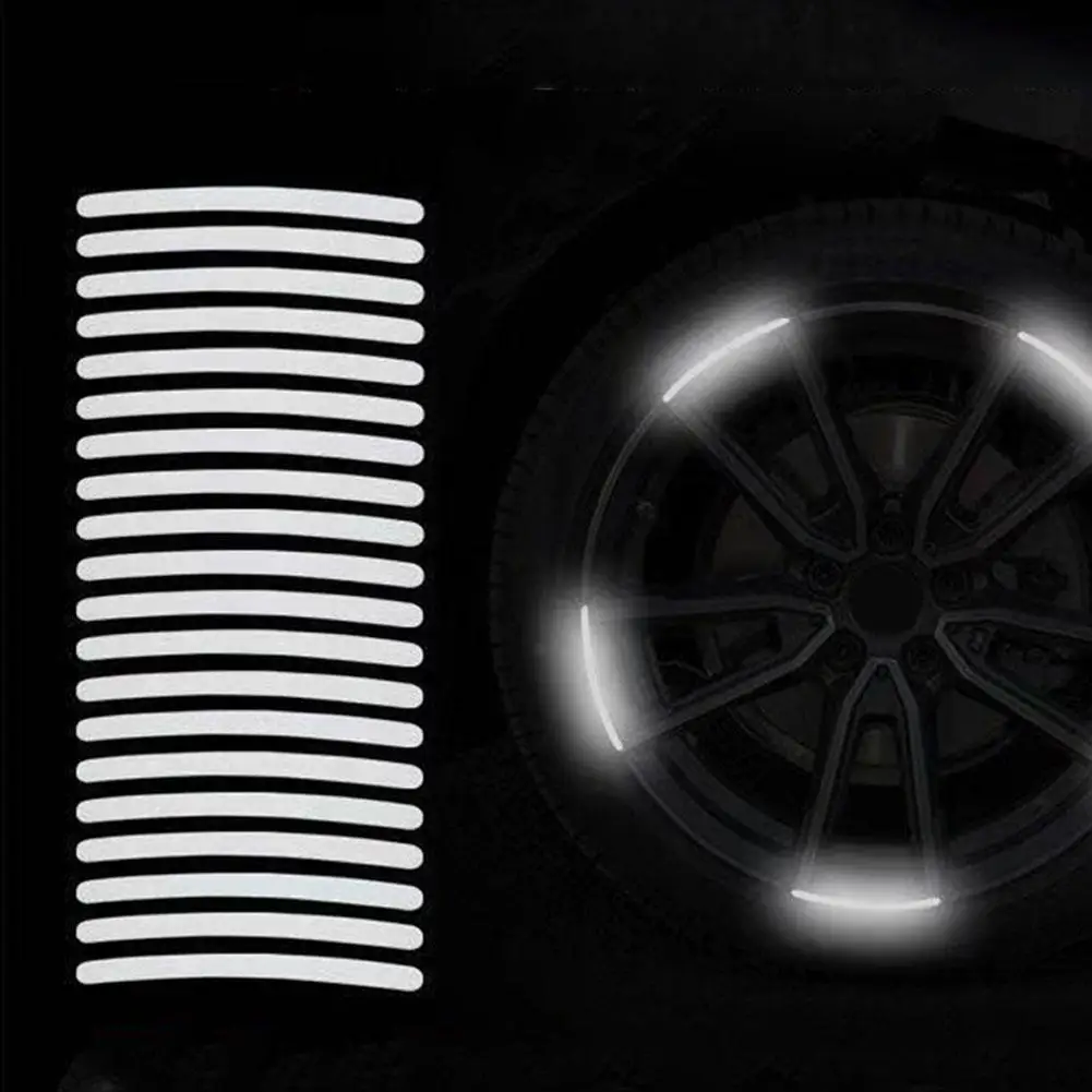 20Pcs Car Tire Rim Reflective Sticker Night Safety Warning Strip Motorcycle Bike Auto Wheel Hub Reflector Stickers Decals