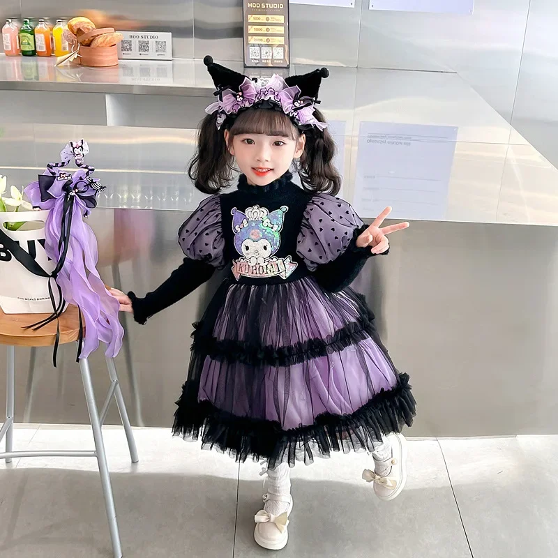 

Sanrio Kuromi Halloween Cosplay Princess Dress Spring Autumn Children's Costume Dress Puffy Skirt Suit Girls Halloween Gifts