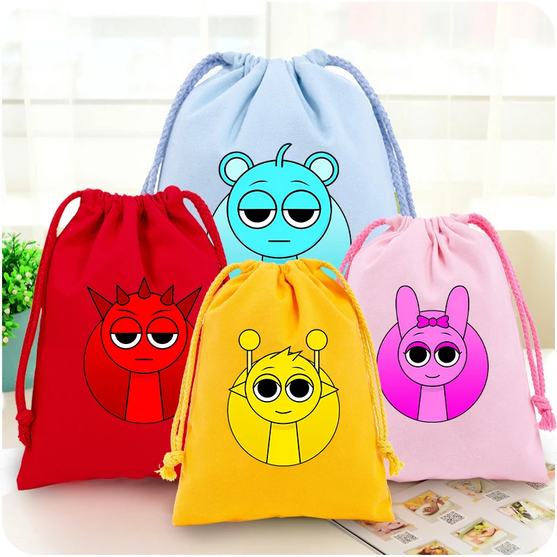 Sprunki Drawstring Bag Cotton Cute Cartoon Canvas Bags for Candy Gifts Package Pouch Anime Printed Children's Toys Organize Bag