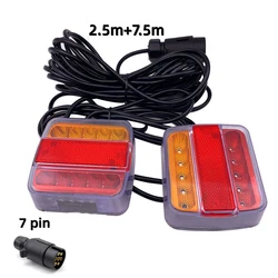 2 Piece/Set 12V Rear Towing Trailer Tail Light 16 LED 10m Cable 7 Pin Universal Brake Stop License Number Plate Lamp Waterproof