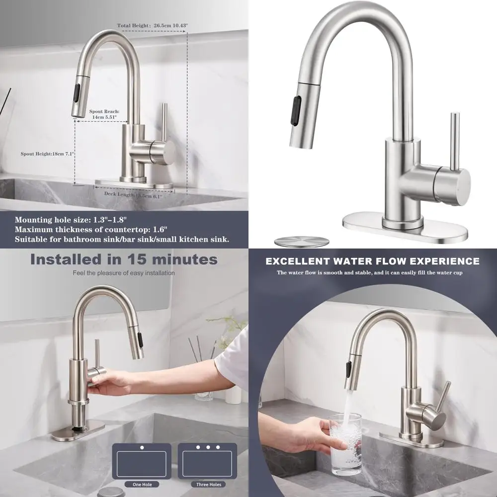 

Pull-Out Spray Faucet with Pop-Up Drain for Bathroom and Laundry Sinks, Brushed Nickel Finish