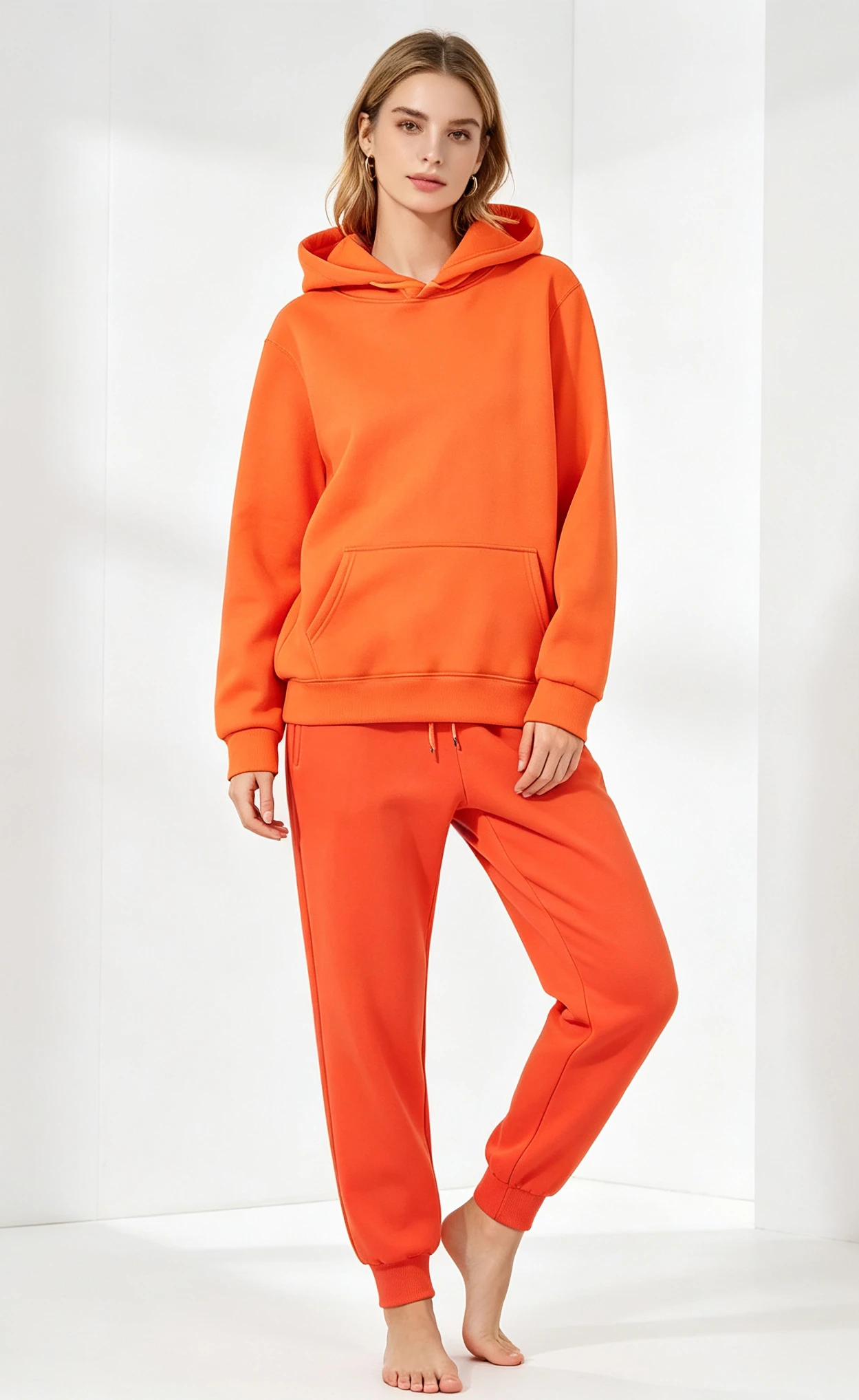 Women's Two-piece Sports Suit Pure Color with Pocket Sweater Drawstring Strap Jogging Pants Daily Casual Suit Home Outdoor