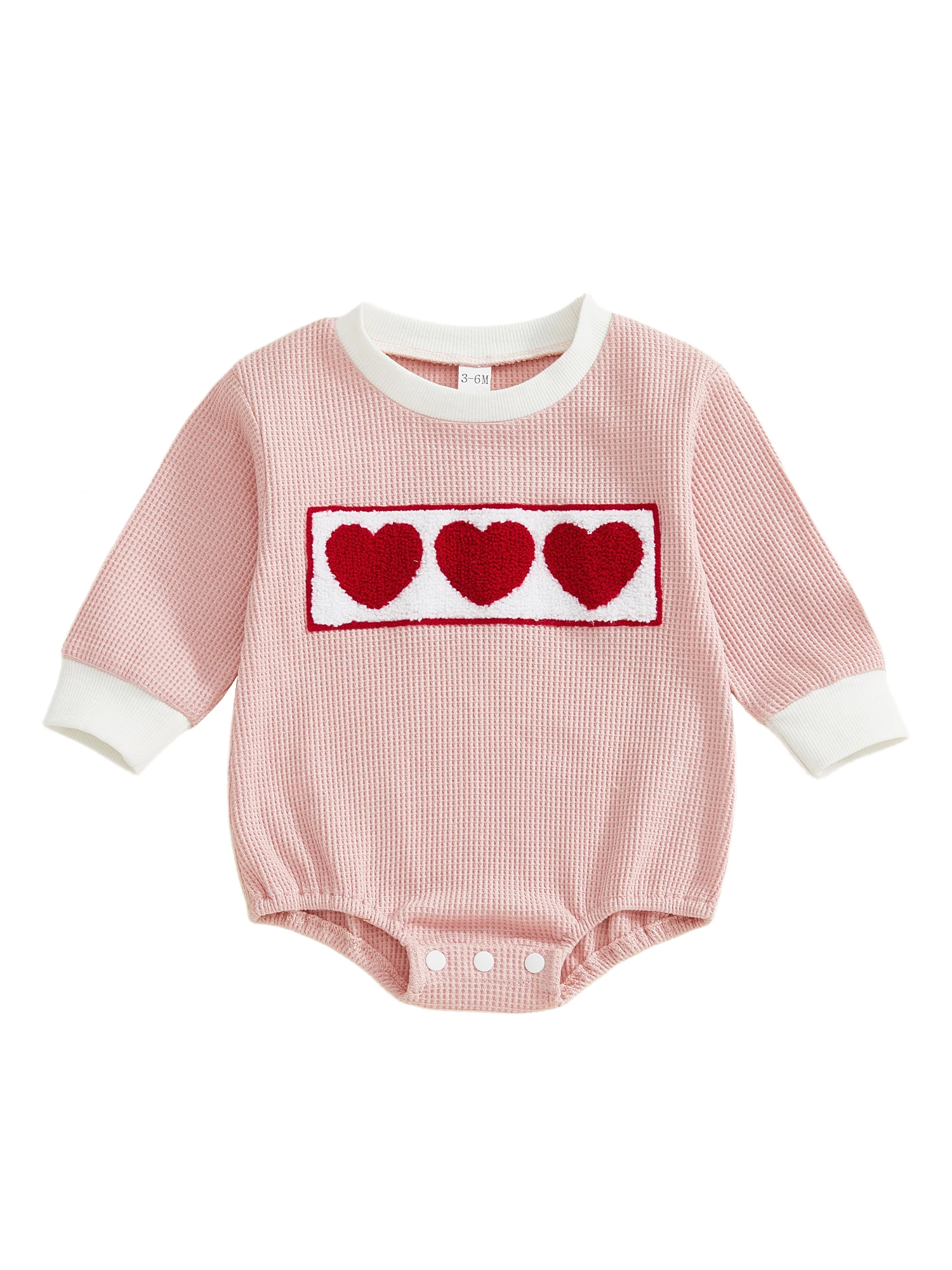 

Adorable Baby Girl Boy Rompers with Heart Embroidery Long Sleeve Crew Neck Jumpsuit for Autumn Cuties