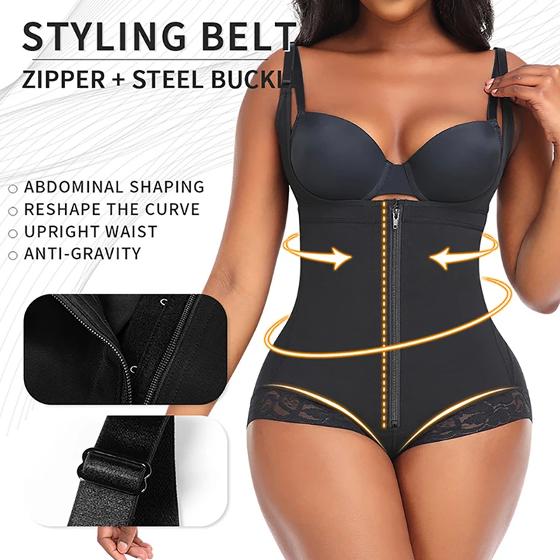 Compression Shapewear for Women Tummy Control Fajas Reductoras y Moldeadoras Body Shaper Zipper Open Bust Slimming Bodysuit Belt