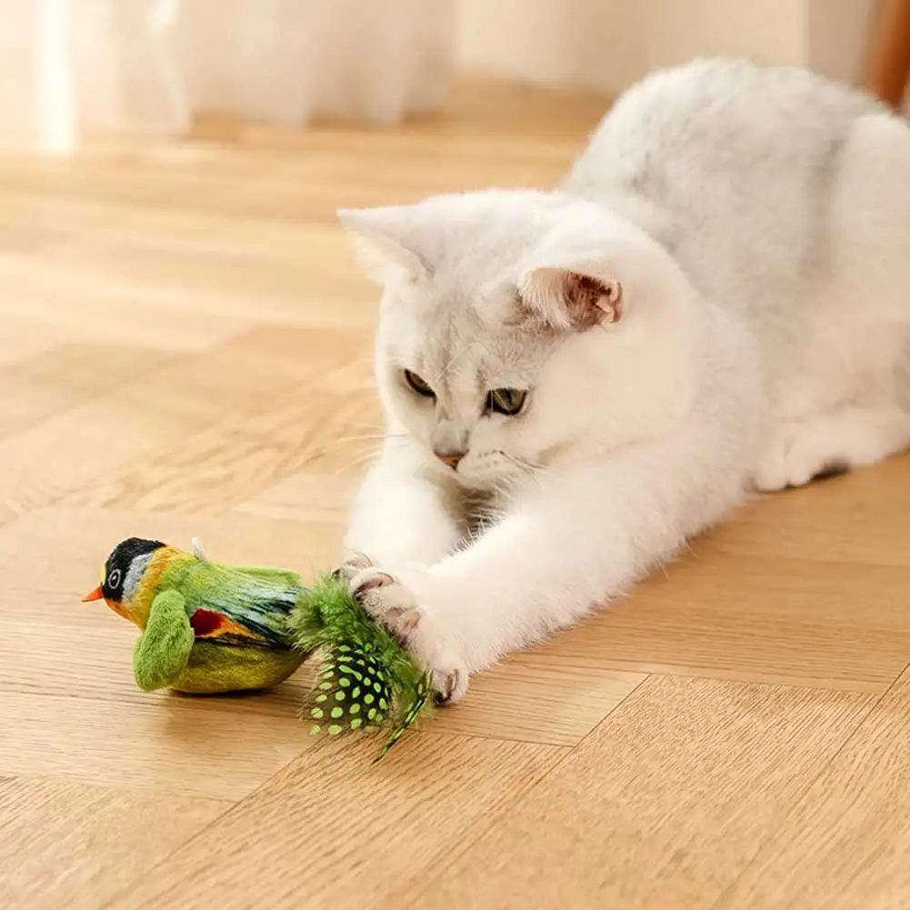 Flappy Chases Cat Toy Battery Powered Cat Teasing Toy Interactive Chirping Tear-Resistant Training Toy Cat Dog Toys Pet Supplies