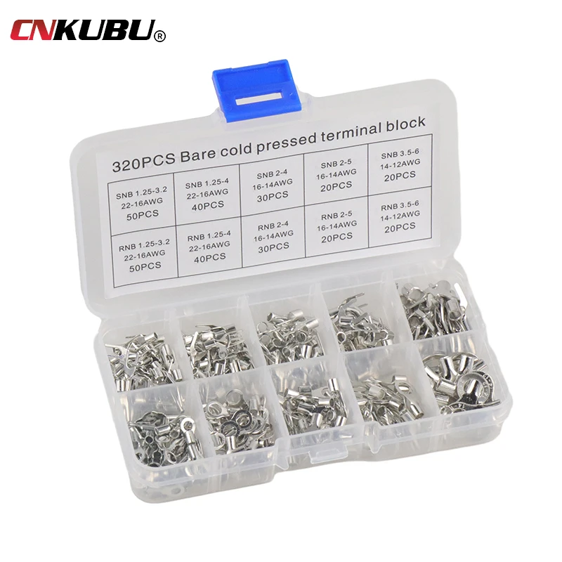 OTUT-Terminal fio conector encaixotado, 0.5-4mm Square Terminal, frio pressionado Terminais desencapados, Bloco nariz de cobre, 320pcs, Conjunto