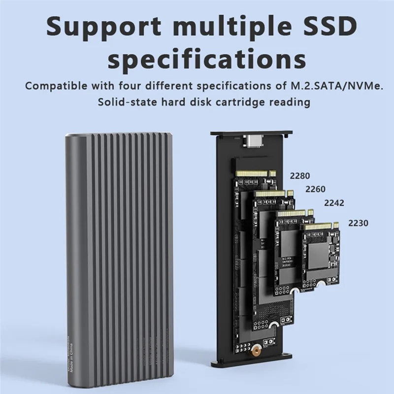 ¡Nuevo! ! Caja USB C de protocolo Dual M2 Nvme SSD, caja SSD Pcie de 10Gbps, caja de disco SSD M.2 Nvme NGFF SATA de 5Gbps con luz LED RGB, Du