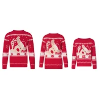 Xingqing Matching Christmas Sweater Family Adult Kids Cartoon Elk Print Round Neck Long Sleeve Pullover Winter Tops Streetwear 3