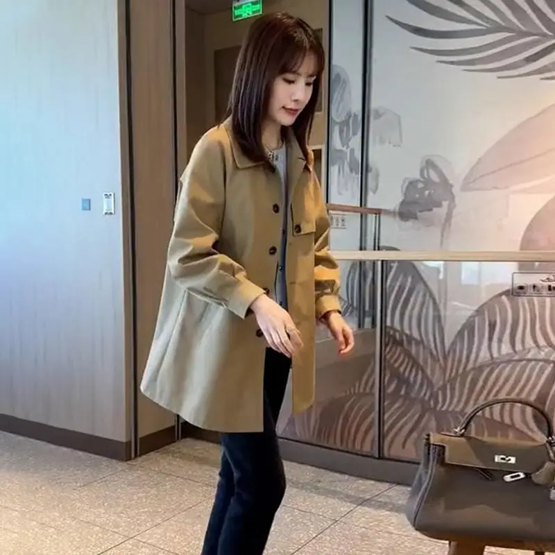Khaki Color Women's Windbreaker Jacket 2026 Spring Autumn Fashion Small Fragrance Style Medium Length Windproof Top