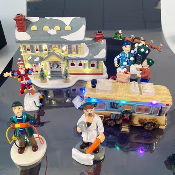 Enfeites de natal presente velho casa de carro resina pequena estátua de natal griswold villa casa estatueta de mesa decorações de jardim