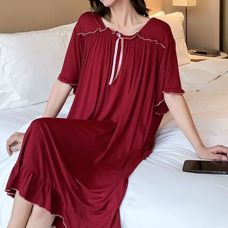 150kg Extra Large Size Loose Sleep Shirt Dress Women Solid Knee Length Short Sleeve Loungewear Summer Pajamas Plus Size Homewear