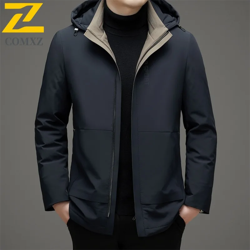 COMXZ Mens Puffer Coat Classic Hooded Commuting Office Warm Windproof Parka Daily Wear Style Cold Protection Autumn Winter Coat