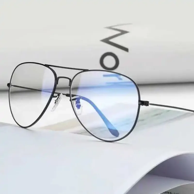 Metal Transparent Pilot Eyeglasses Anti Blue Light Blocking Glasses Fashion for Women Men Silver Computer Eyewear