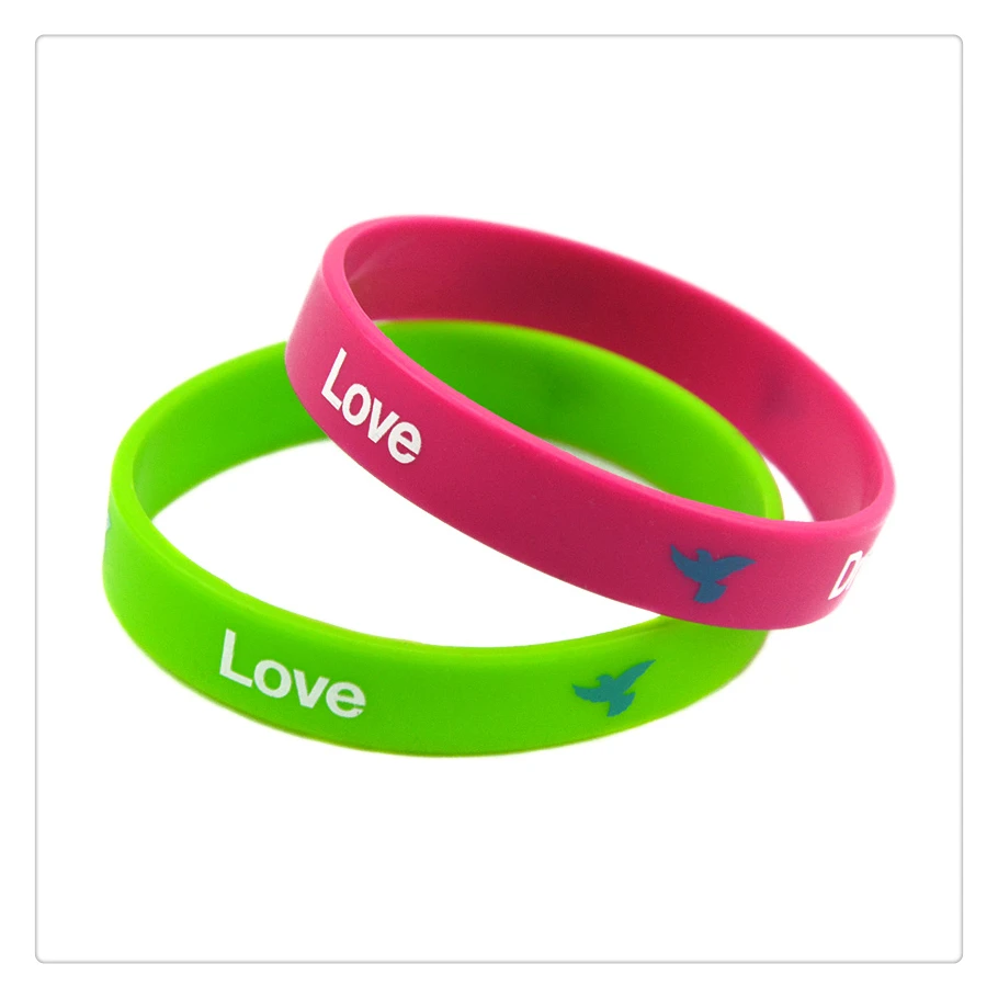 50 шт. силиконовый браслет с принтом Love Hope Dream, мотивационный резиновый браслет, розовый и зеленый