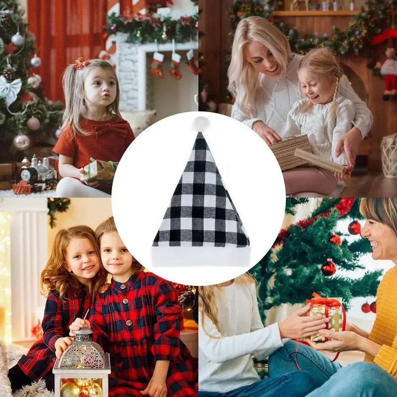 Christmas Santa Hat Plush Plaid Christmas Santa Hat Decorative Comfortable Unisex Christmas Hat For Women Men Adults Kids