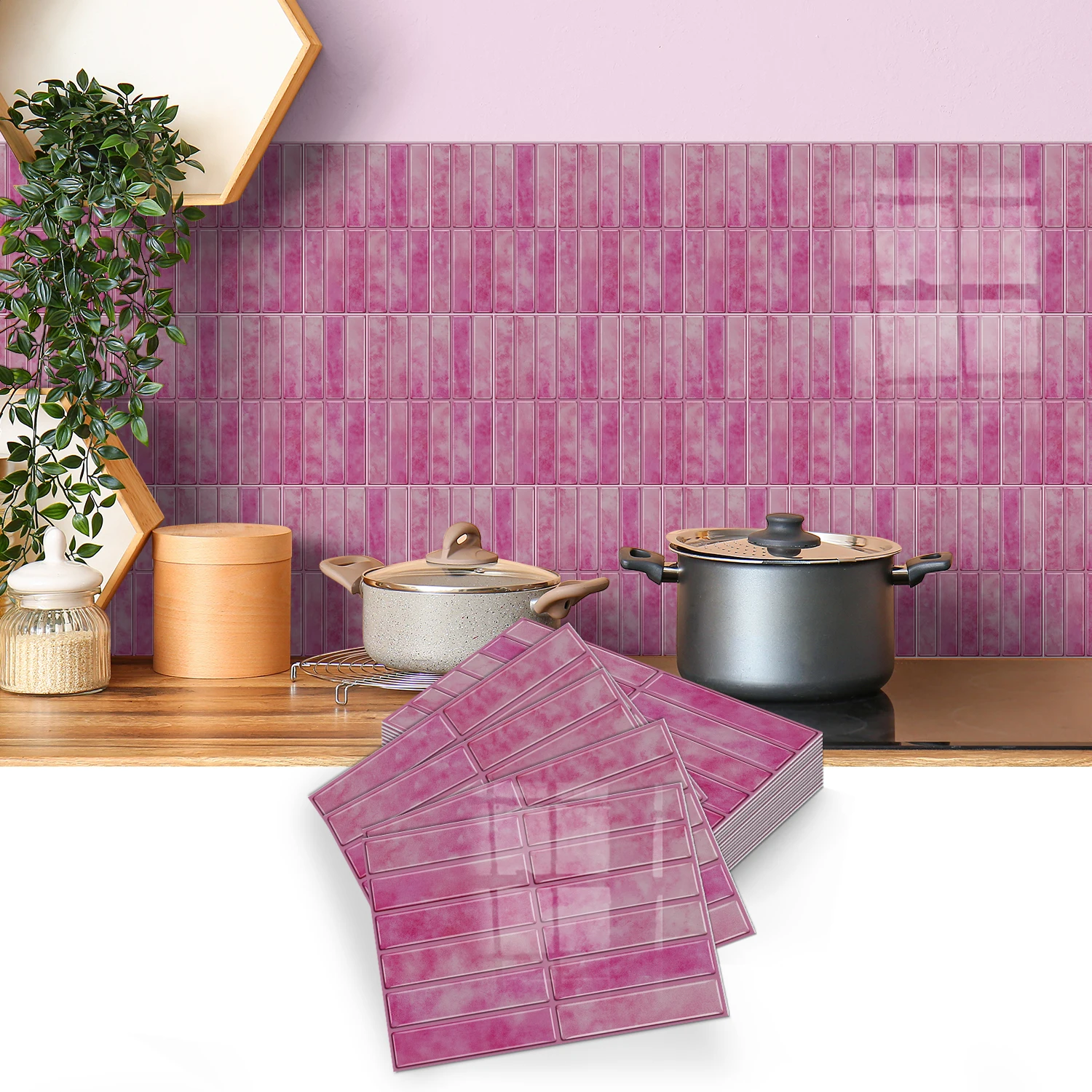 

Pink thick self-adhesive tile sticker, high-definition waterproof, detachable 2D flat home decoration wall tile (6.7x9 inches)