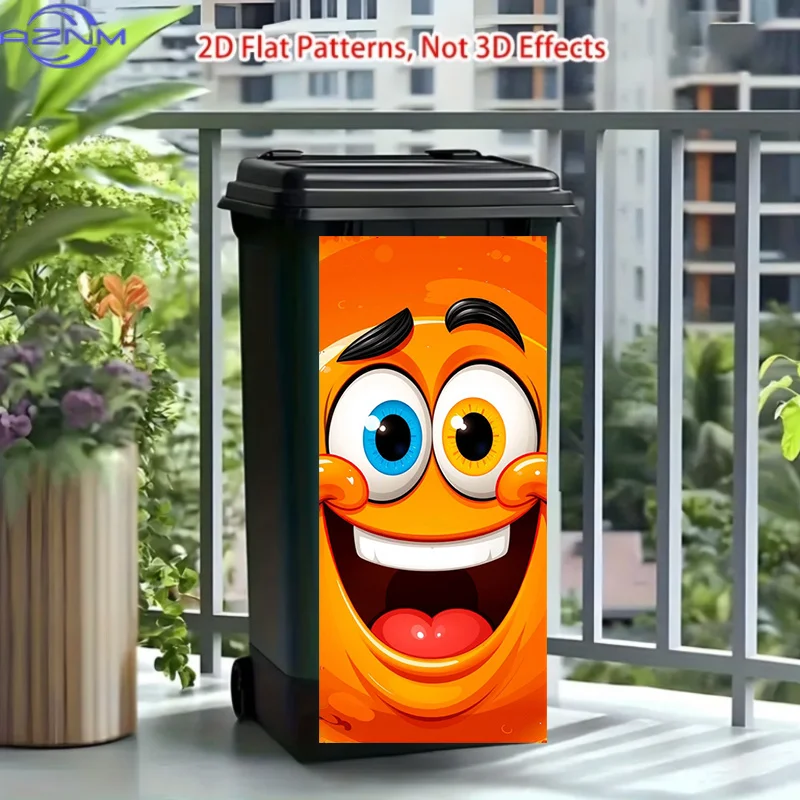 37*82cm/14.57*32.28in/Trash Can Sticker, Featuring a Design with a Laughing Orange Face with Heterochromia. This Matte Surface
