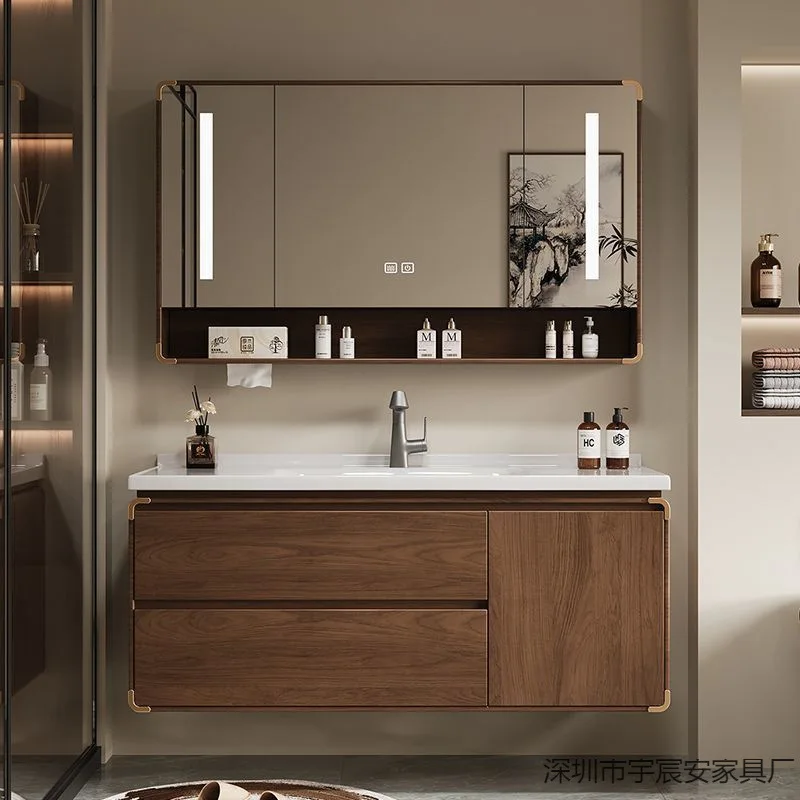 Oak Bathroom Cabinet Ceramic Integrated Basin Organizer Storage Mirror Space Saver Drawers Bathroom Cabinet Home Furniture
