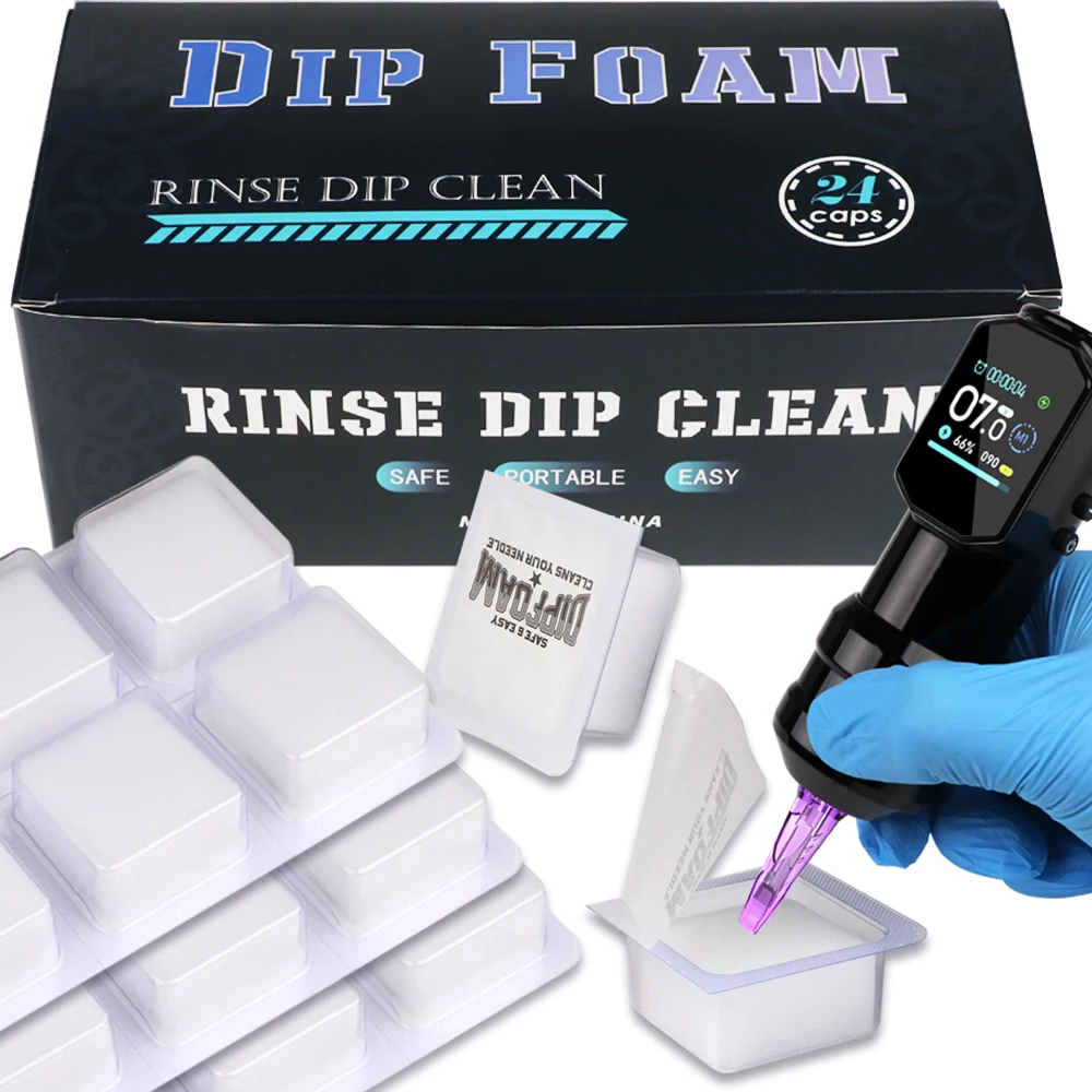 

24PCS Disposable Sterilized Tattoo Dip Foam Sponge Cups Needle & Tip Rinse Cleaning Cup Professional Tattoo Accessories
