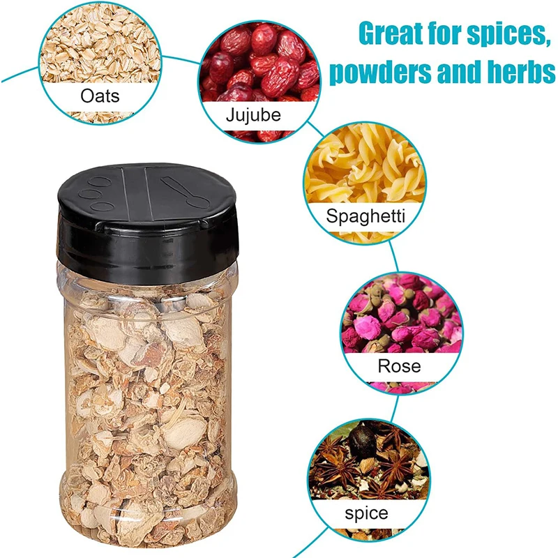 LMETJMA Clear Plastic Spice Jar with Shaker Lids Kitchen Seasoning Containers for Kitchen Storing Spice Powders JT198