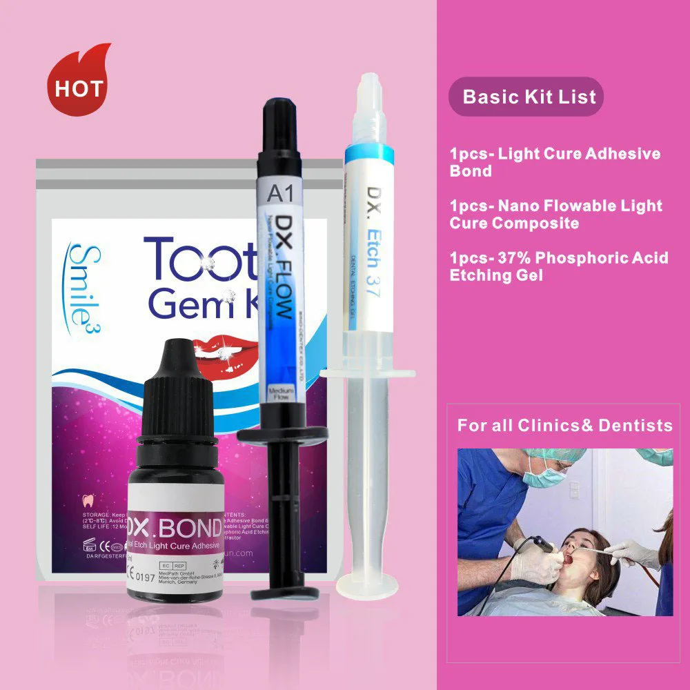 HOT ฟันอัญมณีชุดตกแต่งฟัน 37% กรดแกะสลักเจล Light Cure กาว Flowable คอมโพสิต Professional DIY เครื่องประดับคริสตัล