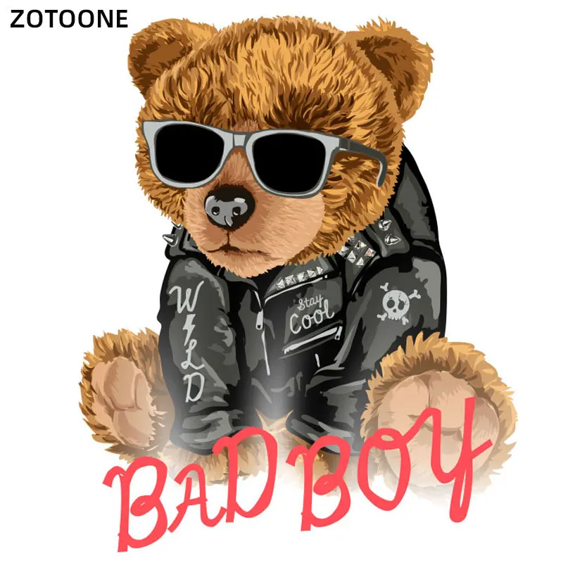 ZOTOONE Cool Bear Thermo Stickers Iron on Transfers for Clothing Jackets Animal Letters Patches on Clothes Appliques for T-shirt