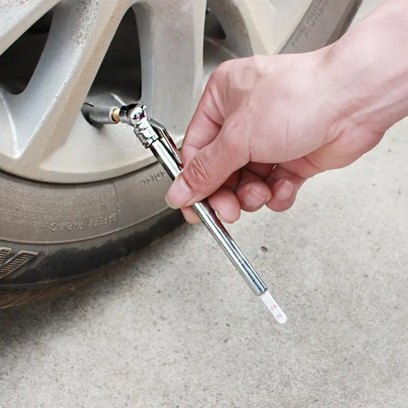 Portable Silver Car Styling Pressure Gauge 5-50 PSI Durable Pen Shape TireAccurate Mechanical Dually Chuck Wheel Service Checker